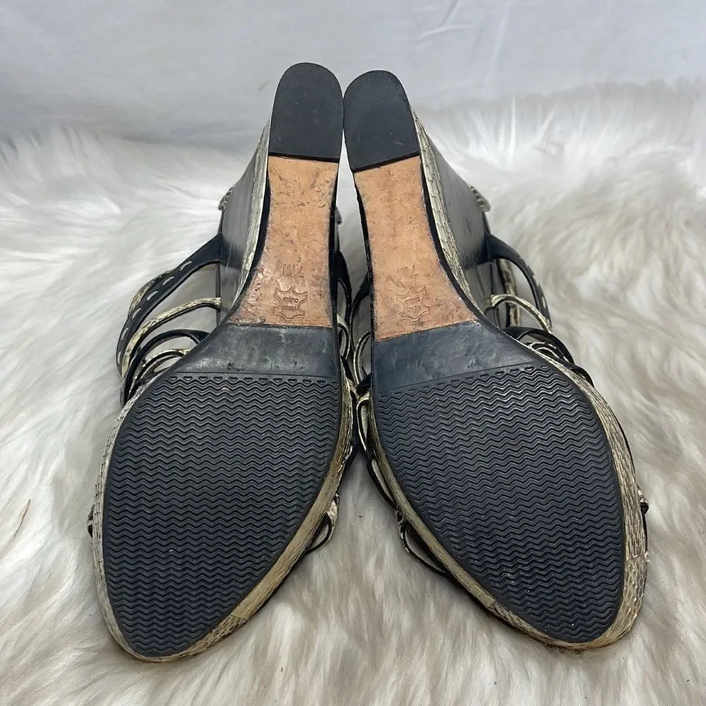 Kors Michael Kors Python /Black Strappy Sandals‎ Sz 7